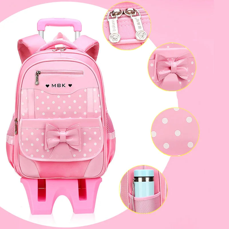Mochilas escolares para crianças, Rolling Bagagem Bag, Trolley School Backpack, Child Book Bag, Kids Schoolbag, Girls, 2 6 Wheels