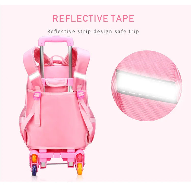 Mochilas escolares para crianças, Rolling Bagagem Bag, Trolley School Backpack, Child Book Bag, Kids Schoolbag, Girls, 2 6 Wheels