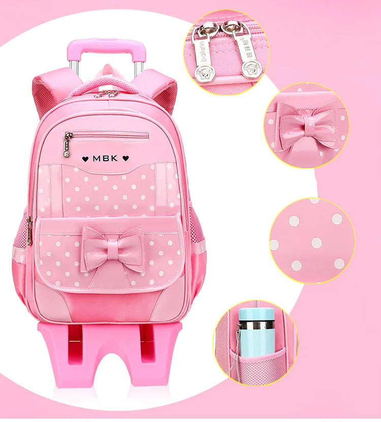 Mochilas escolares para crianças, Rolling Bagagem Bag, Trolley School Backpack, Child Book Bag, Kids Schoolbag, Girls, 2 6 Wheels