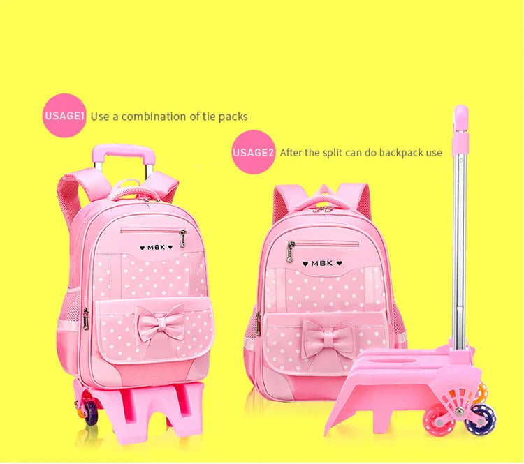 Mochilas escolares para crianças, Rolling Bagagem Bag, Trolley School Backpack, Child Book Bag, Kids Schoolbag, Girls, 2 6 Wheels