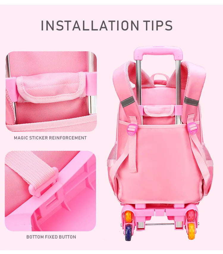 Mochilas escolares para crianças, Rolling Bagagem Bag, Trolley School Backpack, Child Book Bag, Kids Schoolbag, Girls, 2 6 Wheels