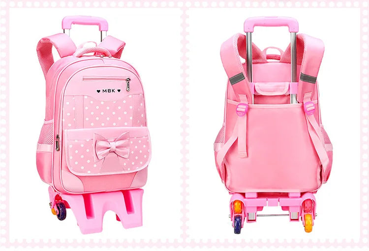 Mochilas escolares para crianças, Rolling Bagagem Bag, Trolley School Backpack, Child Book Bag, Kids Schoolbag, Girls, 2 6 Wheels