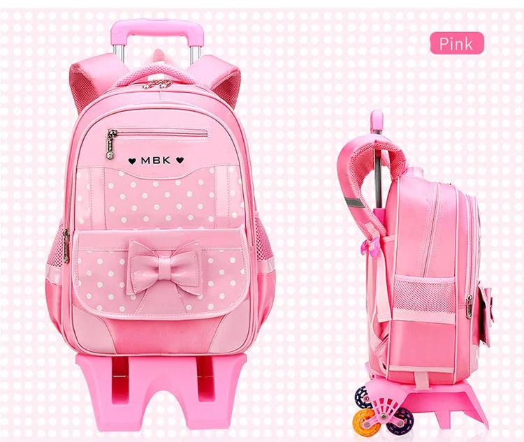 Mochilas escolares para crianças, Rolling Bagagem Bag, Trolley School Backpack, Child Book Bag, Kids Schoolbag, Girls, 2 6 Wheels