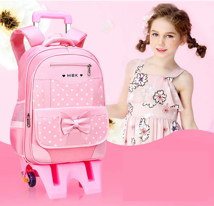 Mochilas escolares para crianças, Rolling Bagagem Bag, Trolley School Backpack, Child Book Bag, Kids Schoolbag, Girls, 2 6 Wheels
