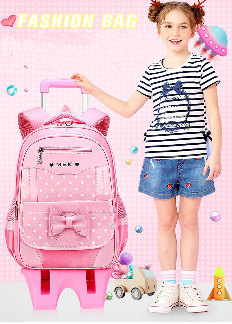 Mochilas escolares para crianças, Rolling Bagagem Bag, Trolley School Backpack, Child Book Bag, Kids Schoolbag, Girls, 2 6 Wheels