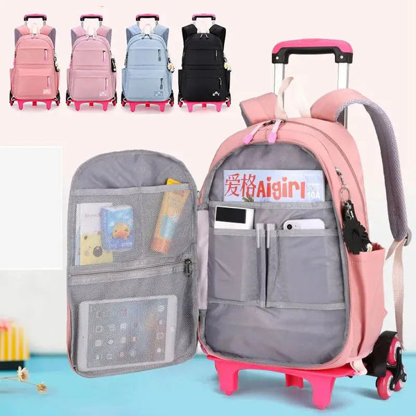 Mochila Escolar com Rodinhas para Meninas - Impermeável e Estilosa