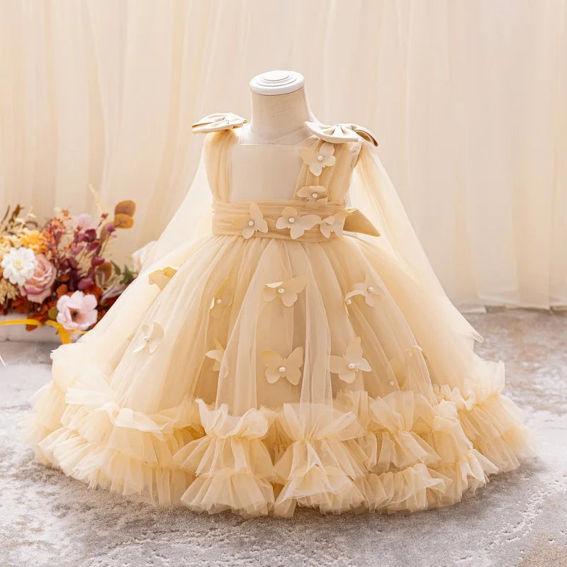 Vestido de bebê de 0 a 5 anos, festa de aniversário, casamento, sem mangas, malha borboleta, fofo, menina, vestido de princesa