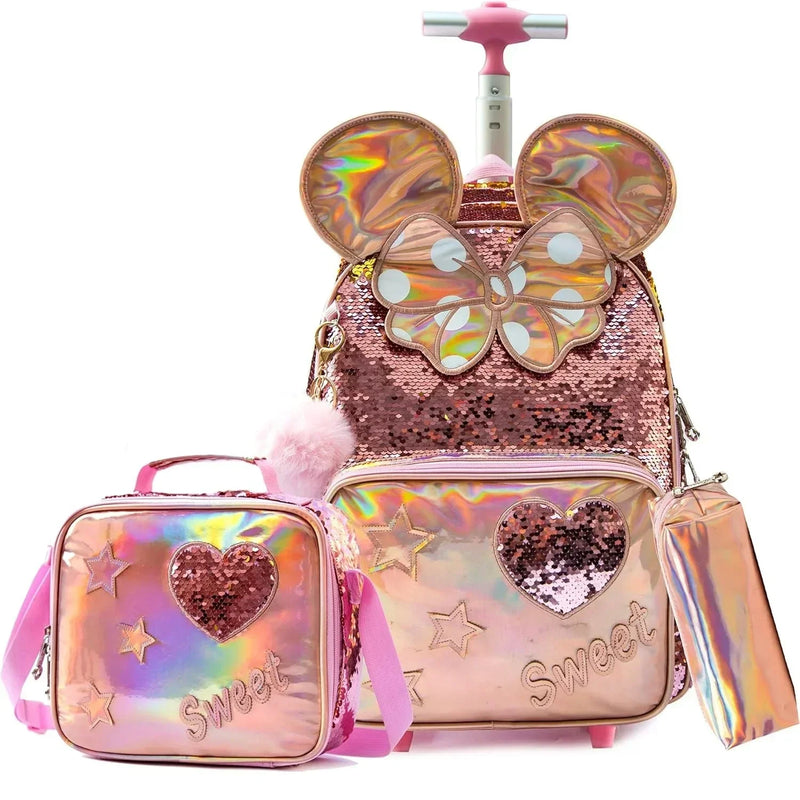 Mochila Escolar com Rodinhas 3 em 1 para Meninas
