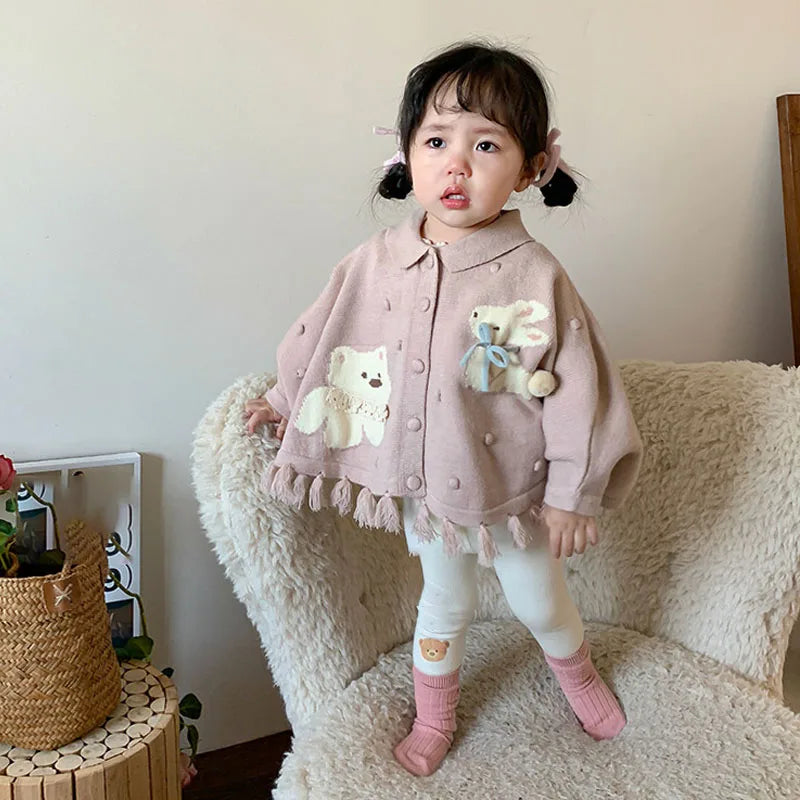 2024 nova menina coelho urso outono inverno capa roupas jaquetas primavera bebê topo outerwear moda versátil princesa crianças casaco