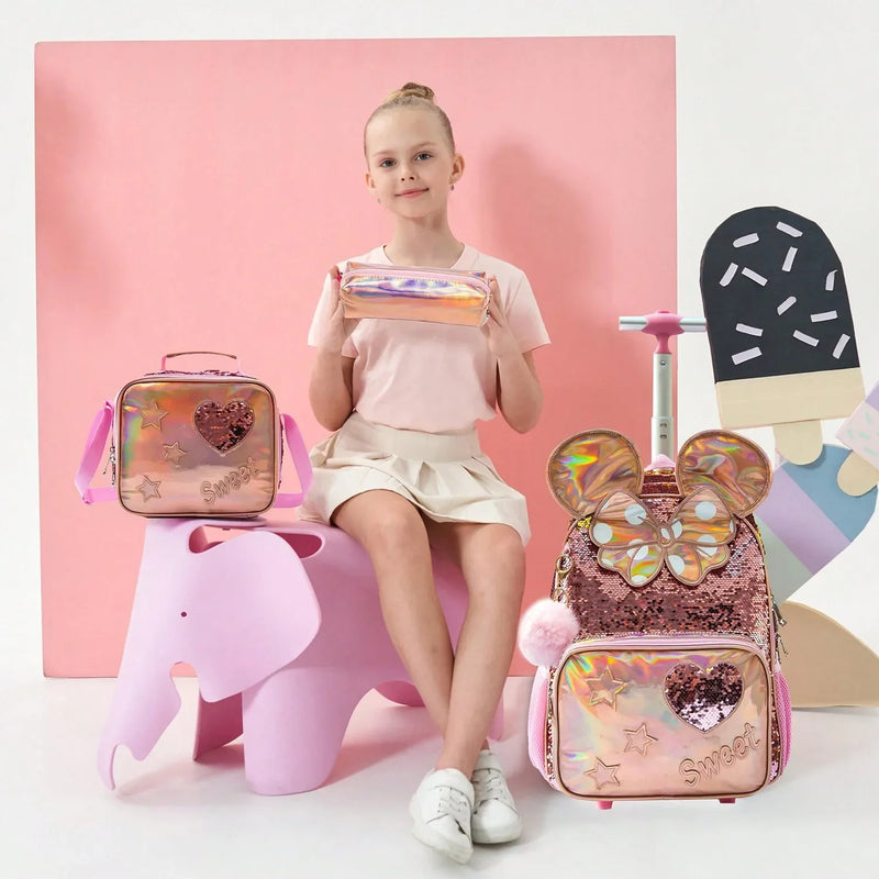 Mochila Escolar com Rodinhas 3 em 1 para Meninas