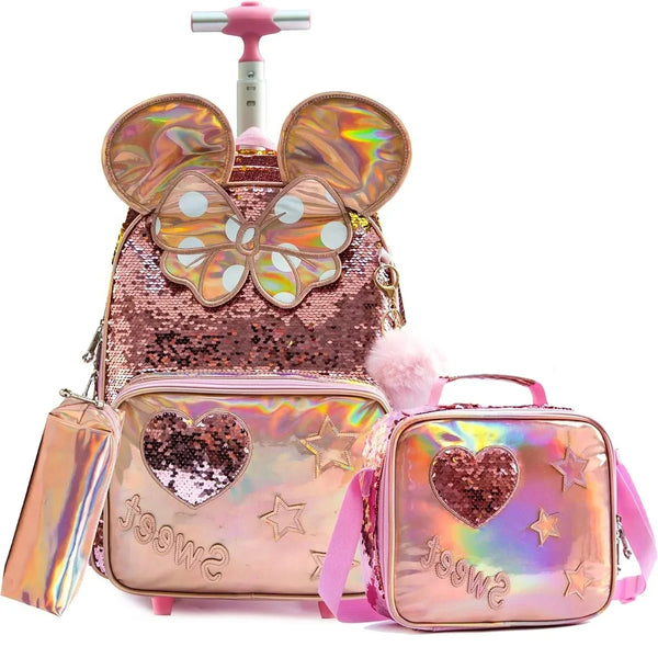 Mochila Escolar com Rodinhas 3 em 1 para Meninas