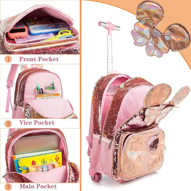 Mochila Escolar com Rodinhas 3 em 1 para Meninas
