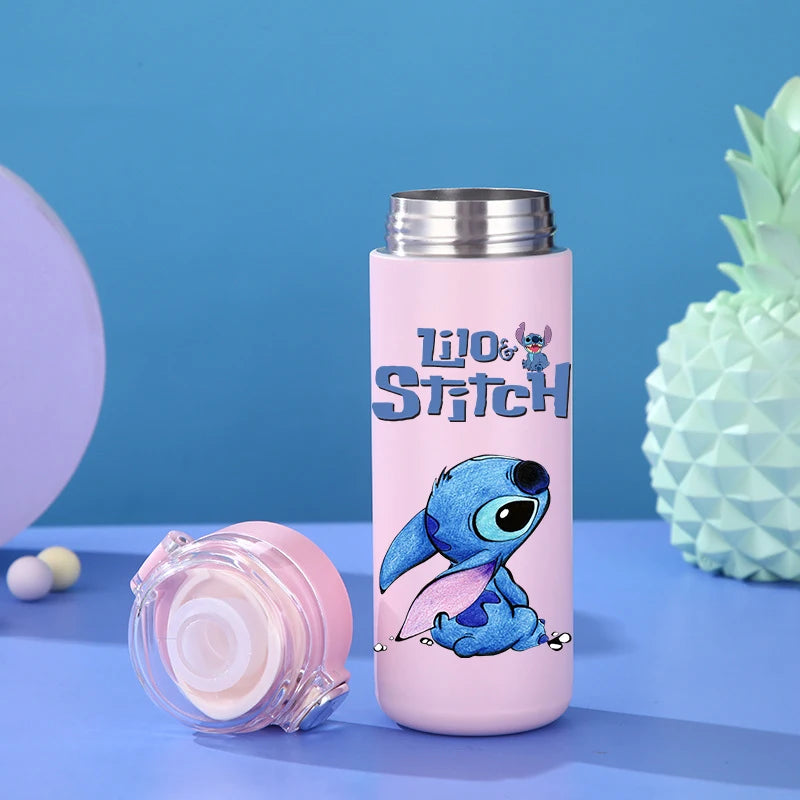 Disney lilo ponto garrafa térmica 400ml caneca térmica de aço inoxidável saltando garrafa de água beber copo esportes ao ar livre copo de água