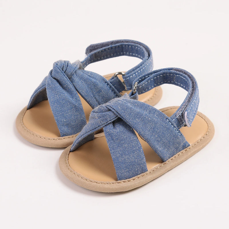 Primeiros andadores antiderrapantes para meninas infantis, sandálias de bebê, sapatos de nó arco, Princess Sole, sapatos de criança, 5 cores, novo produto, 2024