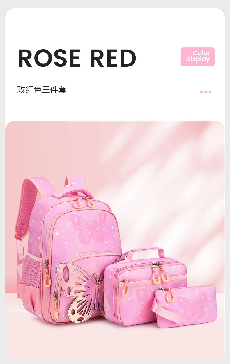 Bookbag de borboleta com lancheira para adolescentes, Lápis Bag Set, Mochila Laptop de Viagem, Ele também está de volta à mochila escolar