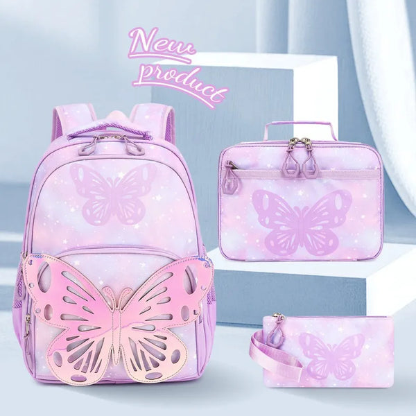 Bookbag de borboleta com lancheira para adolescentes, Lápis Bag Set, Mochila Laptop de Viagem, Ele também está de volta à mochila escolar