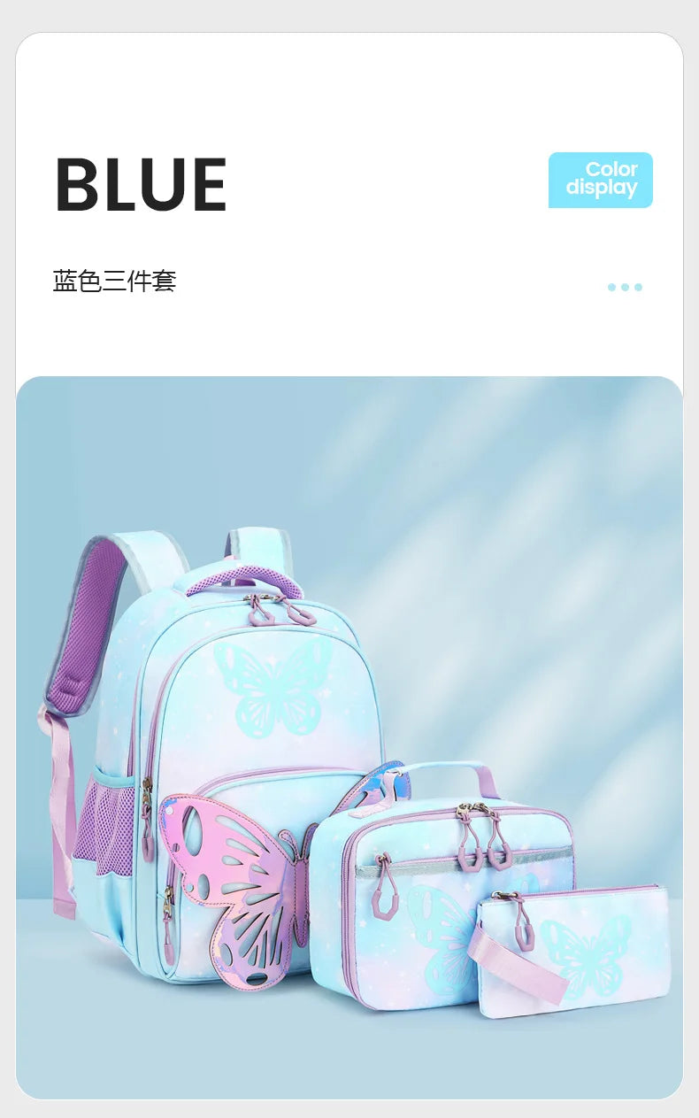 Bookbag de borboleta com lancheira para adolescentes, Lápis Bag Set, Mochila Laptop de Viagem, Ele também está de volta à mochila escolar