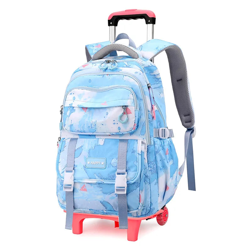 Mochila escolar com rodas para crianças, Mochila rolante para meninas, Mochila de rodas de estudante, Carrinho de viagem