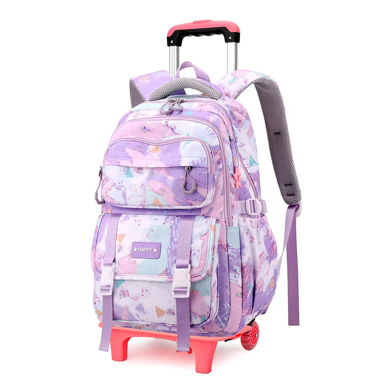 Mochila escolar com rodas para crianças, Mochila rolante para meninas, Mochila de rodas de estudante, Carrinho de viagem