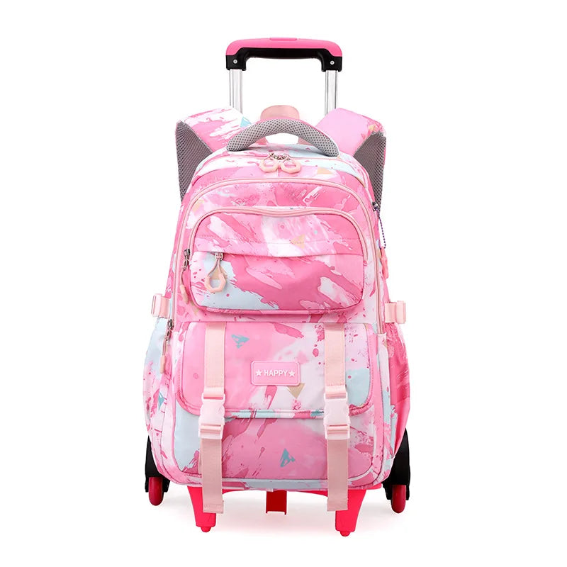 Mochila escolar com rodas para crianças, Mochila rolante para meninas, Mochila de rodas de estudante, Carrinho de viagem