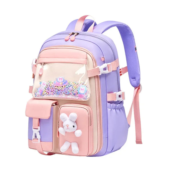 Mochila escolar primária para meninas, mochila infantil, impermeável, grande capacidade, fofa, leve, kawaii