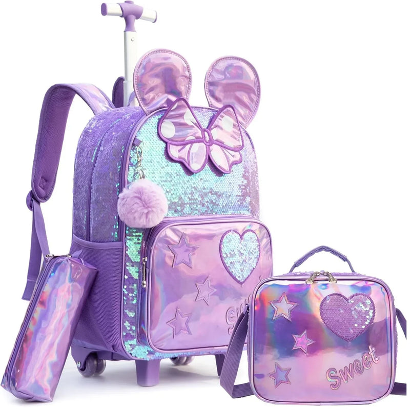 Mochila Escolar com Rodinhas 3 em 1 para Meninas