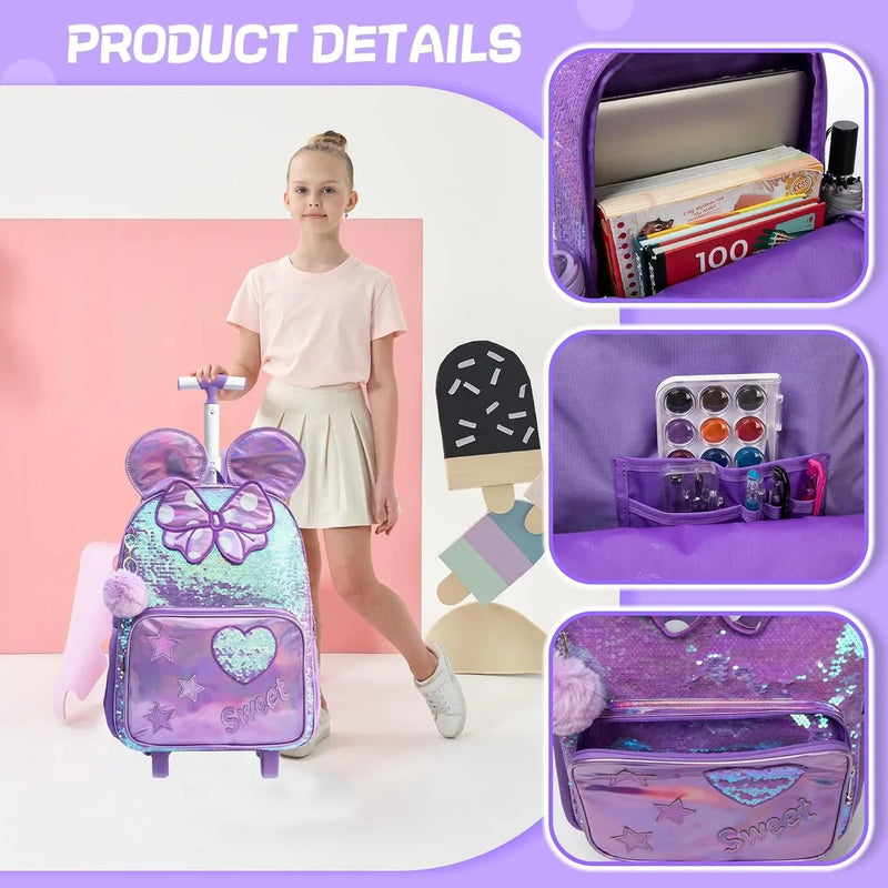 Mochila Escolar com Rodinhas 3 em 1 para Meninas