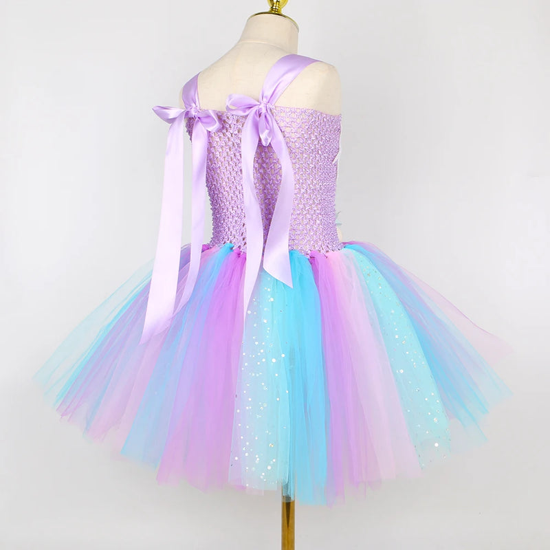 Vestido princesa sereia para meninas, Flores pastel, Festa de aniversário, Vestidos Tutu, Halloween, Pequena sereia fantasia para crianças, Roupas