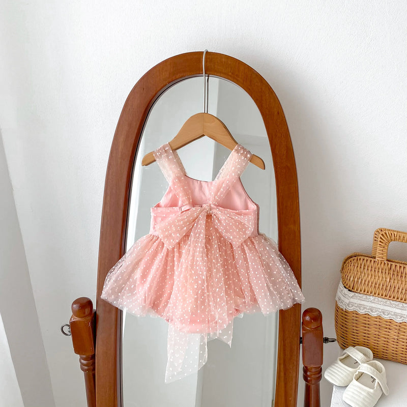 Macacão de gaze elegante do recém-nascido, singlete às bolinhas, vestido de princesa, branco, macacão rosa, 0-2Yrs