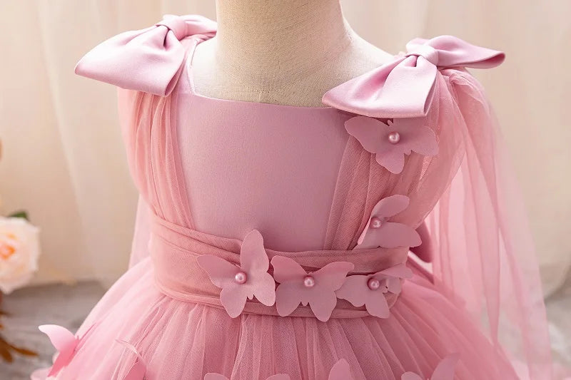 Vestido de bebê de 0 a 5 anos, festa de aniversário, casamento, sem mangas, malha borboleta, fofo, menina, vestido de princesa