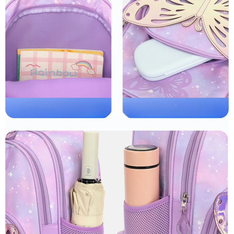 Bookbag de borboleta com lancheira para adolescentes, Lápis Bag Set, Mochila Laptop de Viagem, Ele também está de volta à mochila escolar