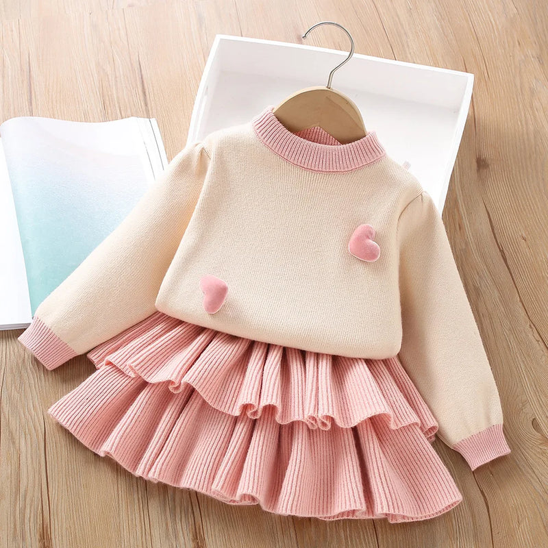 0-6 anos de idade nova malha camisola das crianças elegante e bonito roupas da menina do bebê outono quente conjunto do bebê roupas infantis 2ps
