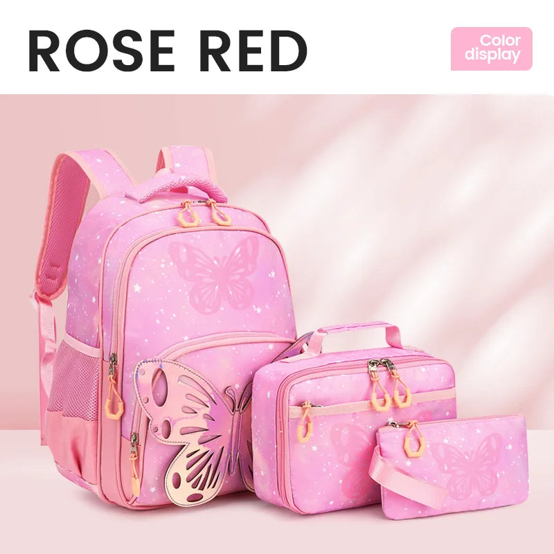 Bookbag de borboleta com lancheira para adolescentes, Lápis Bag Set, Mochila Laptop de Viagem, Ele também está de volta à mochila escolar
