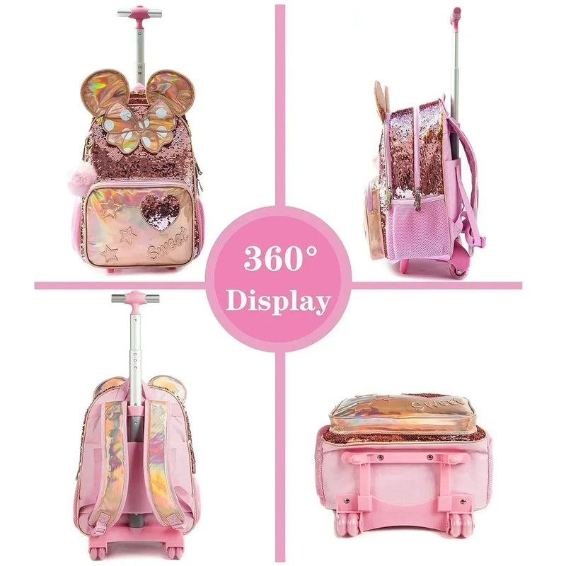 Mochila Escolar com Rodinhas 3 em 1 para Meninas