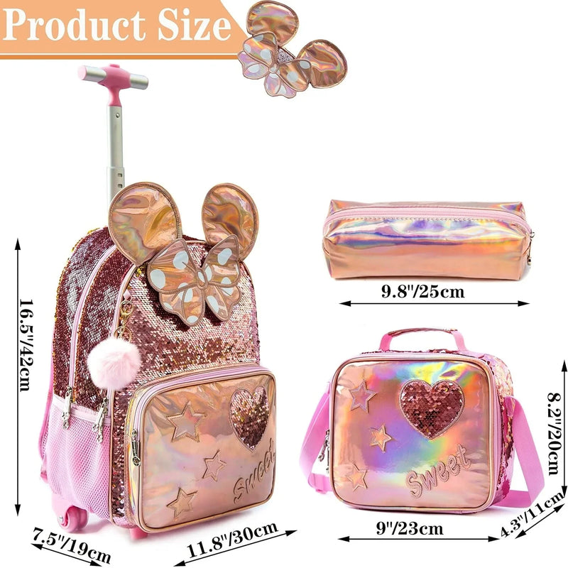 Mochila Escolar com Rodinhas 3 em 1 para Meninas