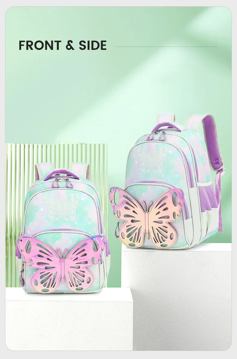 Bookbag de borboleta com lancheira para adolescentes, Lápis Bag Set, Mochila Laptop de Viagem, Ele também está de volta à mochila escolar