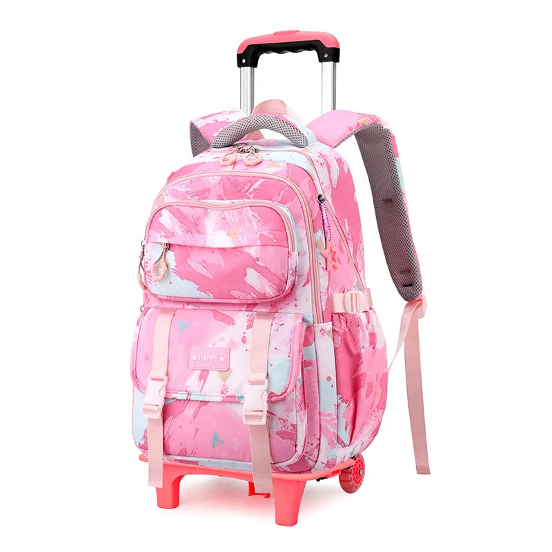 Mochila escolar com rodas para crianças, Mochila rolante para meninas, Mochila de rodas de estudante, Carrinho de viagem