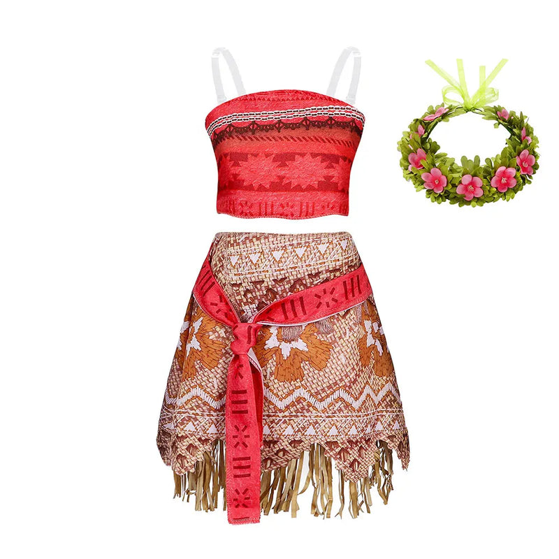 Ocean Adventure Desenhos animados Role Play Traje, Moana duas peças vestir para meninas, estilo polinésio, Vaiana princesa Traje, Dia das Bruxas