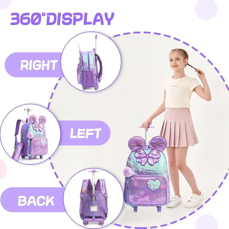 Mochila Escolar com Rodinhas 3 em 1 para Meninas